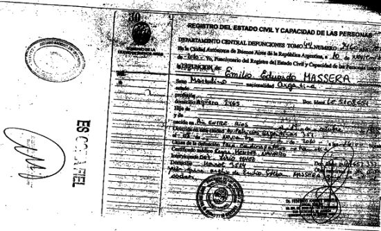 Certificato di morte di Massera Certificato di morte di Massera